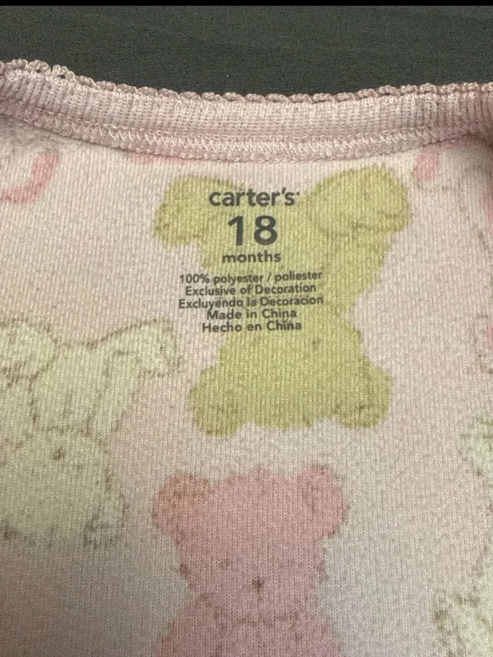 Carters Footed Pajamas Pink with Bears Size 18 Months Baby Girl